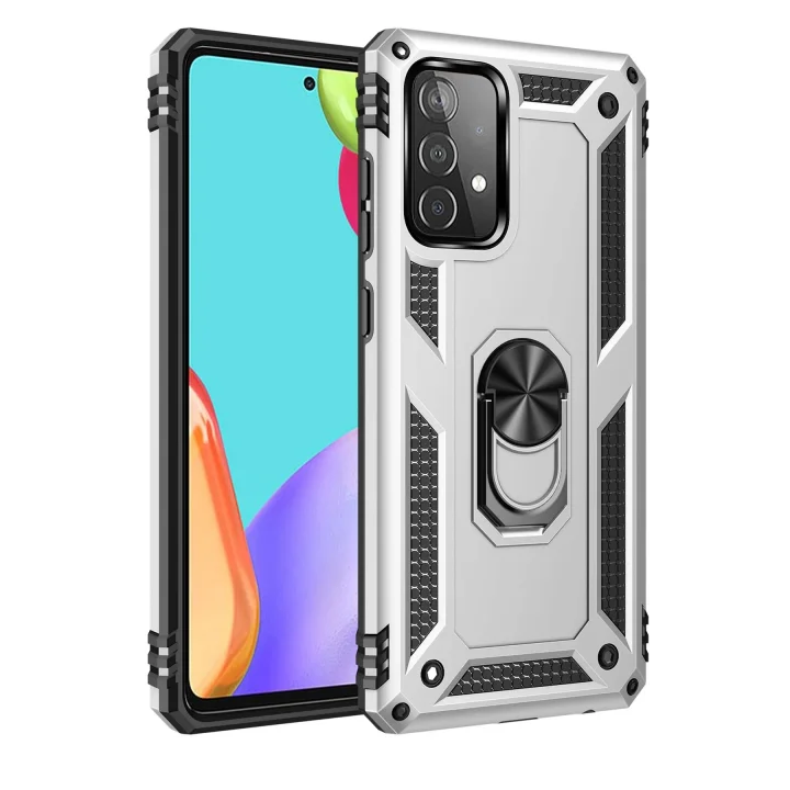 Mey İthalat®  Samsung Galaxy A52 Kılıf Sofya Yüzüklü Silikon Kapak - Gümüş