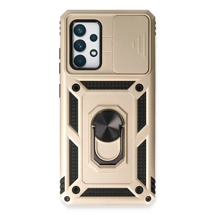 Mey İthalat®  Samsung Galaxy A53 5G Kılıf Pars Lens Yüzüklü Silikon - Gold