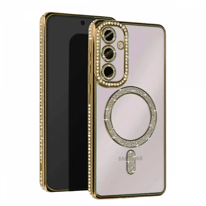 Mey İthalat®  Samsung Galaxy A55 5G Joke Simli Magneticsafe Kılıf - Gold