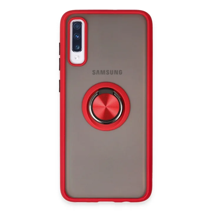 Mey İthalat®  Samsung Galaxy A70 Kılıf Montreal Yüzüklü Silikon Kapak - Kırmızı