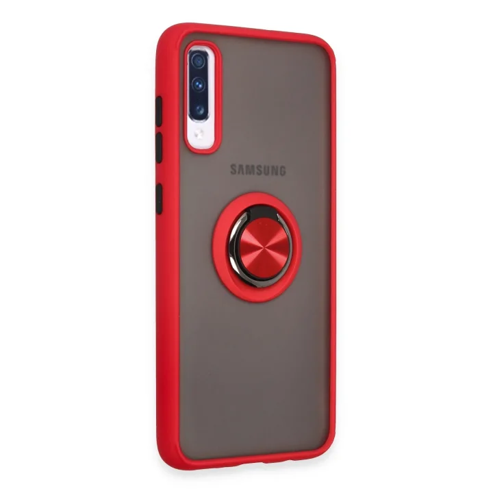 Mey İthalat®  Samsung Galaxy A70 Kılıf Montreal Yüzüklü Silikon Kapak - Kırmızı