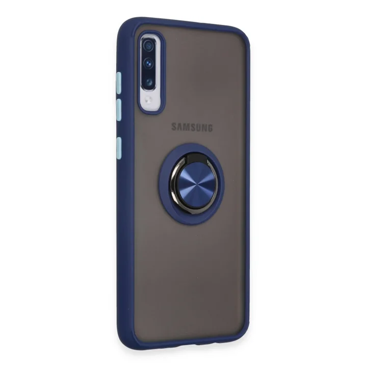 Mey İthalat®  Samsung Galaxy A70 Kılıf Montreal Yüzüklü Silikon Kapak - Lacivert