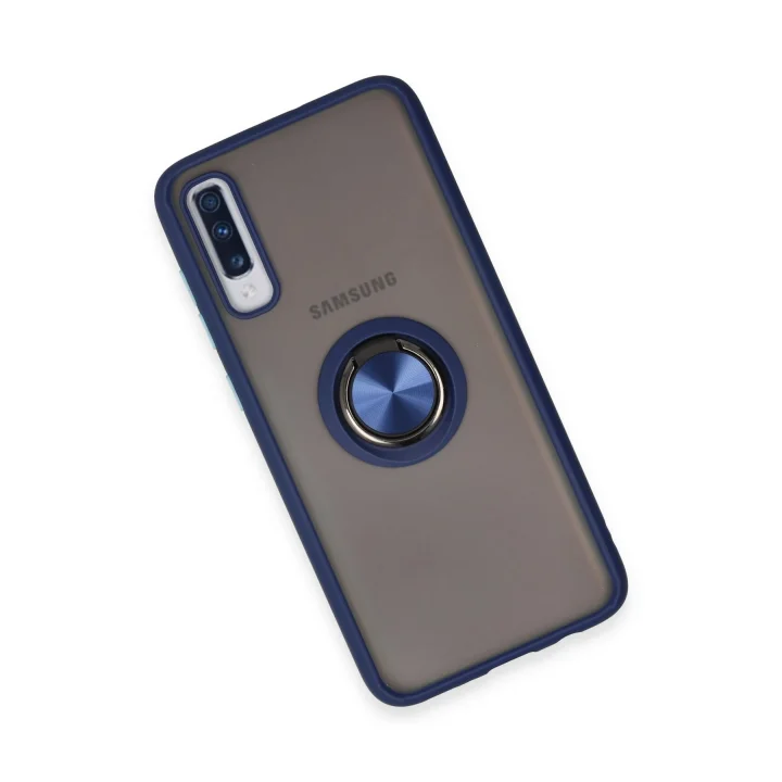 Mey İthalat®  Samsung Galaxy A70 Kılıf Montreal Yüzüklü Silikon Kapak - Lacivert