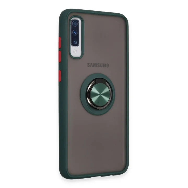 Mey İthalat®  Samsung Galaxy A70 Kılıf Montreal Yüzüklü Silikon Kapak - Yeşil