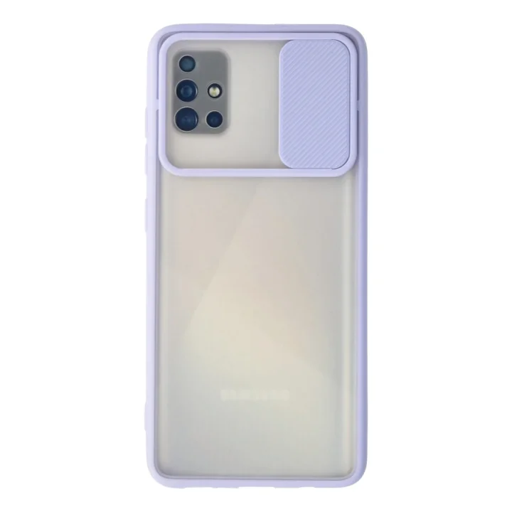 Mey İthalat®  Samsung Galaxy A71 Kılıf Palm Buzlu Kamera Sürgülü Silikon - Lila
