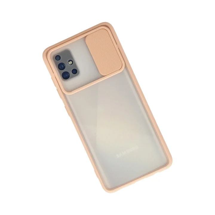 Mey İthalat®  Samsung Galaxy A71 Kılıf Palm Buzlu Kamera Sürgülü Silikon - Pembe