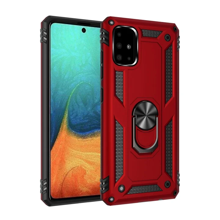 Mey İthalat®  Samsung Galaxy A71 Kılıf Sofya Yüzüklü Silikon Kapak - Kırmızı
