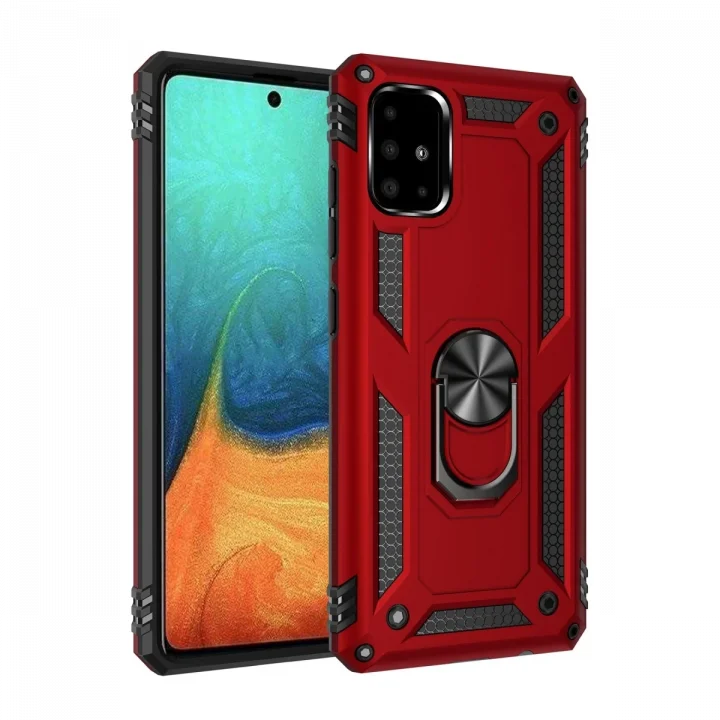 Mey İthalat®  Samsung Galaxy A71 Kılıf Sofya Yüzüklü Silikon Kapak - Kırmızı