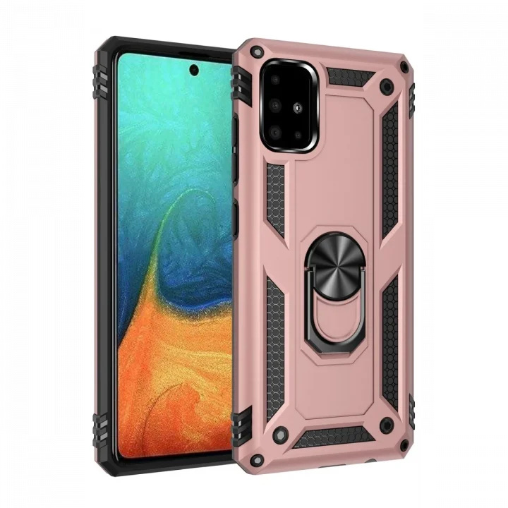 Mey İthalat®  Samsung Galaxy A71 Kılıf Sofya Yüzüklü Silikon Kapak - Rose