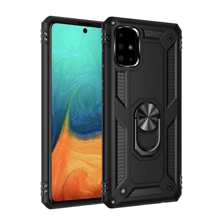 Mey İthalat®  Samsung Galaxy A71 Kılıf Sofya Yüzüklü Silikon Kapak - Siyah
