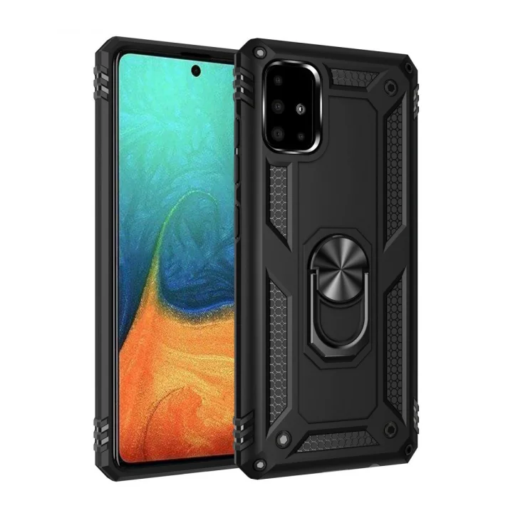 Mey İthalat®  Samsung Galaxy A71 Kılıf Sofya Yüzüklü Silikon Kapak - Siyah