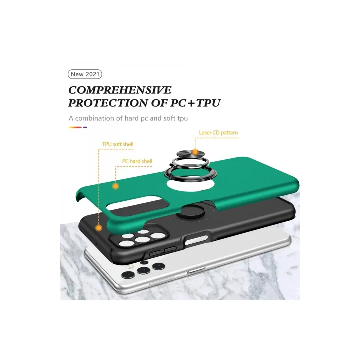 Mey İthalat®  Samsung Galaxy A72 Kılıf Elit Yüzüklü Kapak - Yeşil