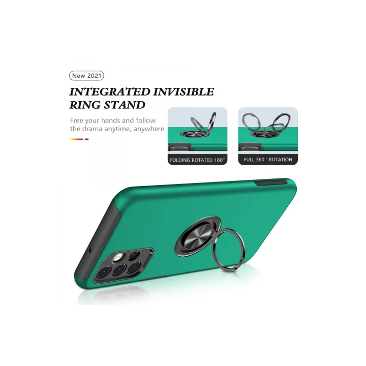 Mey İthalat®  Samsung Galaxy A72 Kılıf Elit Yüzüklü Kapak - Yeşil