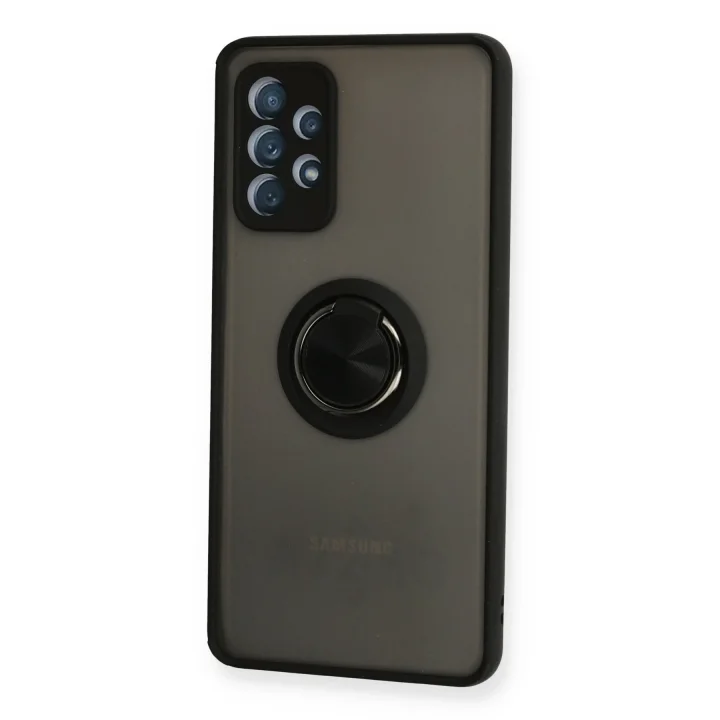 Mey İthalat®  Samsung Galaxy A72 Kılıf Montreal Yüzüklü Silikon Kapak - Siyah