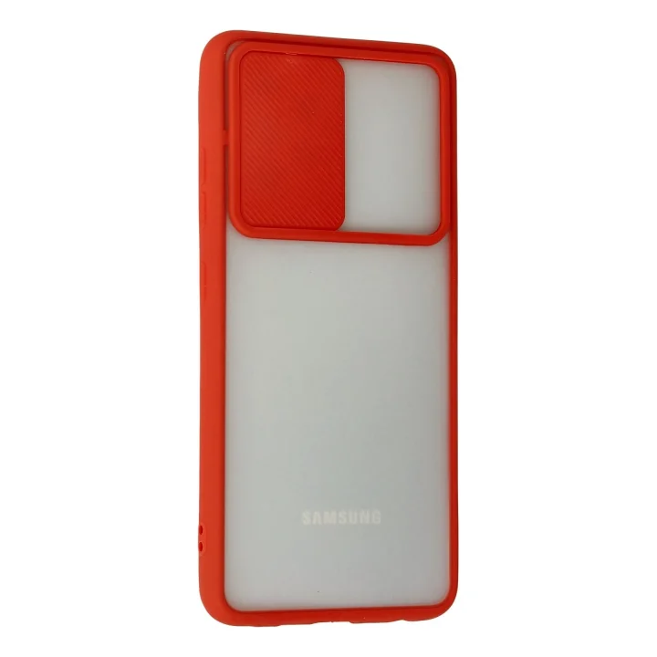 Mey İthalat®  Samsung Galaxy A72 Kılıf Palm Buzlu Kamera Sürgülü Silikon - Kırmızı