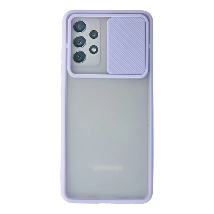 Mey İthalat®  Samsung Galaxy A72 Kılıf Palm Buzlu Kamera Sürgülü Silikon - Lila