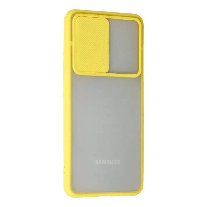 Mey İthalat®  Samsung Galaxy A72 Kılıf Palm Buzlu Kamera Sürgülü Silikon - Sarı