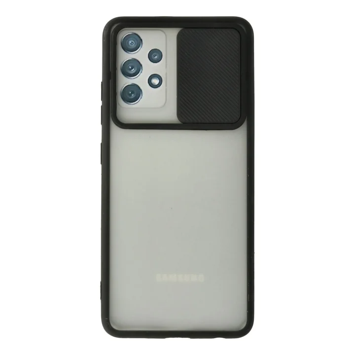 Mey İthalat®  Samsung Galaxy A72 Kılıf Palm Buzlu Kamera Sürgülü Silikon - Siyah