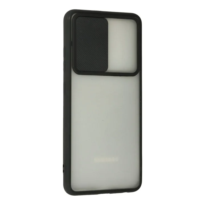 Mey İthalat®  Samsung Galaxy A72 Kılıf Palm Buzlu Kamera Sürgülü Silikon - Siyah