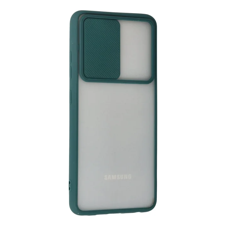 Mey İthalat®  Samsung Galaxy A72 Kılıf Palm Buzlu Kamera Sürgülü Silikon - Yeşil