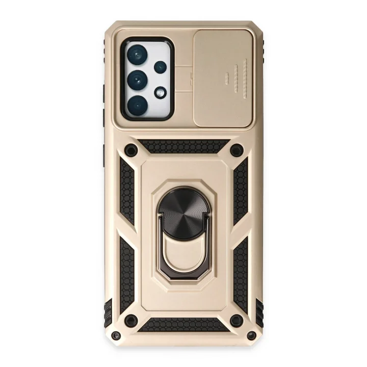 Mey İthalat®  Samsung Galaxy A72 Kılıf Pars Lens Yüzüklü Silikon - Gold