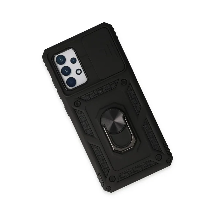 Mey İthalat®  Samsung Galaxy A72 Kılıf Pars Lens Yüzüklü Silikon - Siyah