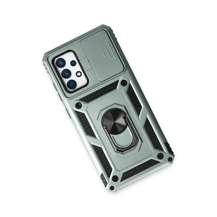 Mey İthalat®  Samsung Galaxy A72 Kılıf Pars Lens Yüzüklü Silikon - Yeşil