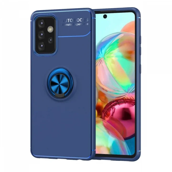 Mey İthalat®  Samsung Galaxy A72 Kılıf Range Yüzüklü Silikon - Mavi