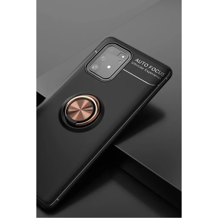 Mey İthalat®  Samsung Galaxy A91 / S10 Lite Kılıf Range Yüzüklü Silikon - Siyah-Gold