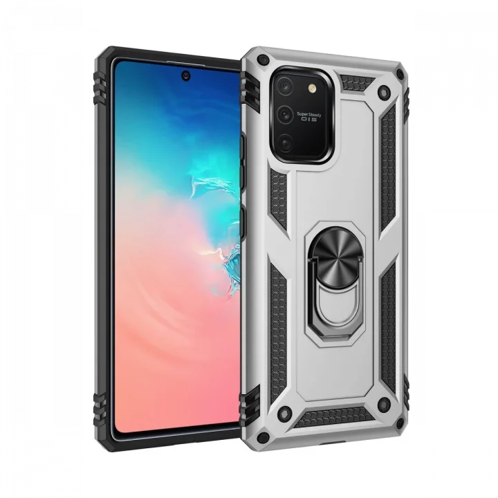 Mey İthalat®  Samsung Galaxy A91 / S10 Lite Kılıf Sofya Yüzüklü Silikon Kapak - Gümüş