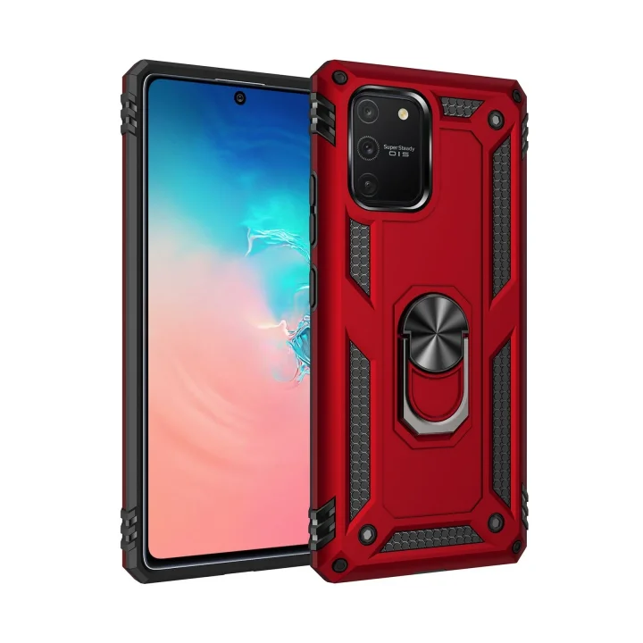 Mey İthalat®  Samsung Galaxy A91 / S10 Lite Kılıf Sofya Yüzüklü Silikon Kapak - Kırmızı