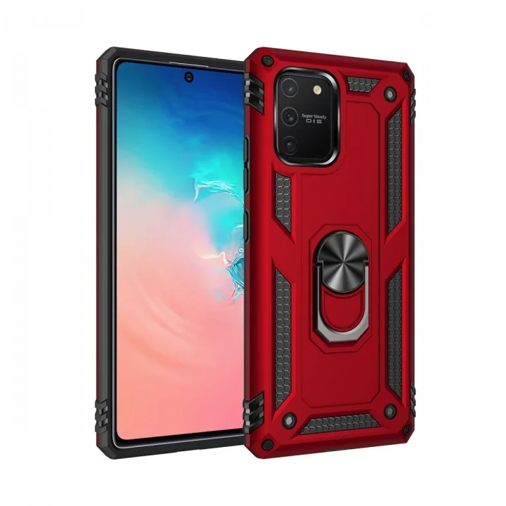 Mey İthalat®  Samsung Galaxy A91 / S10 Lite Kılıf Sofya Yüzüklü Silikon Kapak - Kırmızı