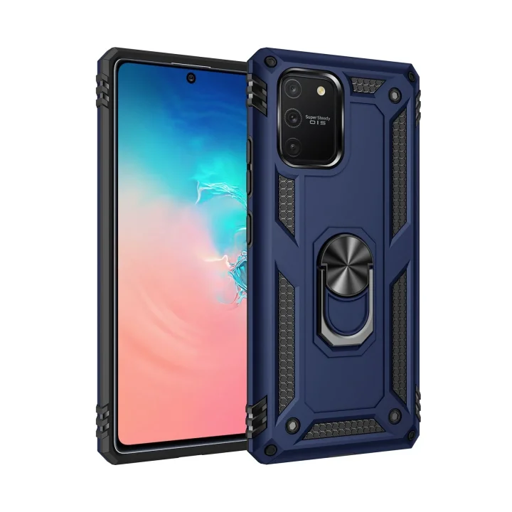 Mey İthalat®  Samsung Galaxy A91 / S10 Lite Kılıf Sofya Yüzüklü Silikon Kapak - Lacivert