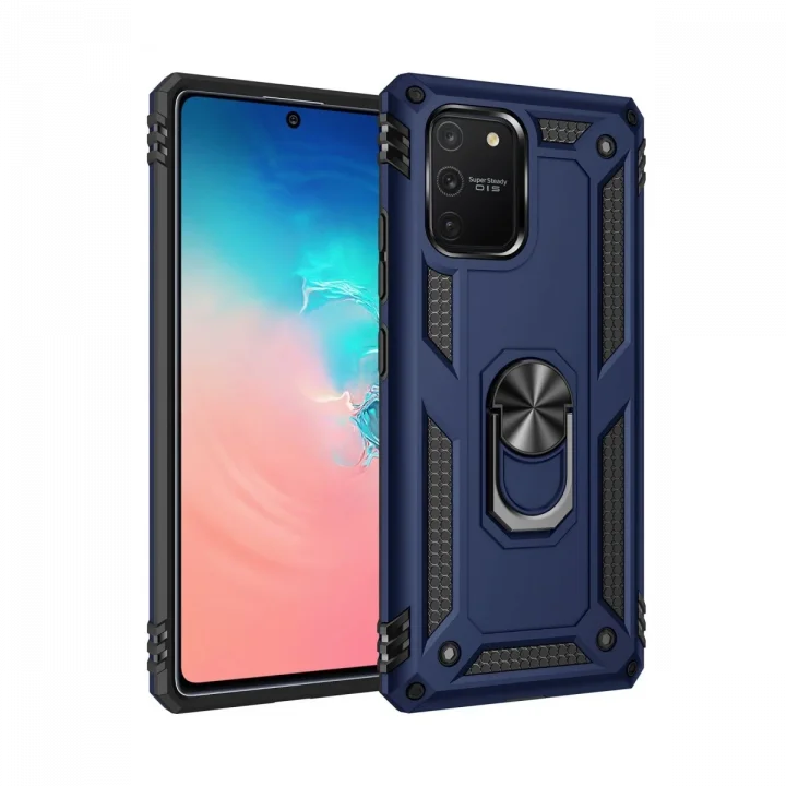 Mey İthalat®  Samsung Galaxy A91 / S10 Lite Kılıf Sofya Yüzüklü Silikon Kapak - Lacivert