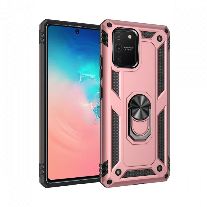 Mey İthalat®  Samsung Galaxy A91 / S10 Lite Kılıf Sofya Yüzüklü Silikon Kapak - Rose