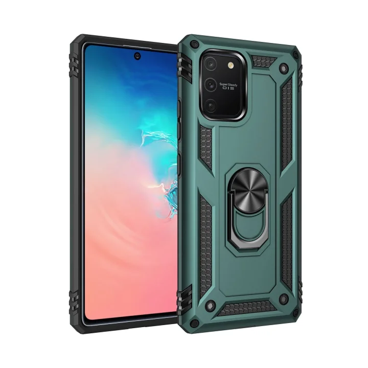 Mey İthalat®  Samsung Galaxy A91 / S10 Lite Kılıf Sofya Yüzüklü Silikon Kapak - Yeşil