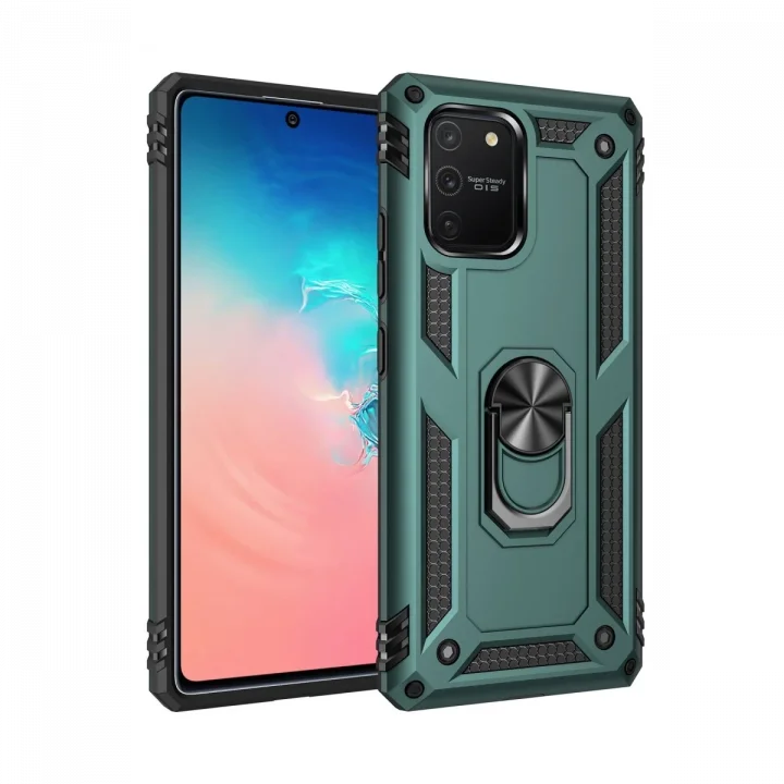 Mey İthalat®  Samsung Galaxy A91 / S10 Lite Kılıf Sofya Yüzüklü Silikon Kapak - Yeşil