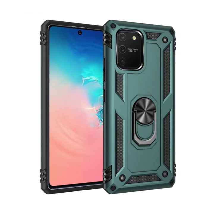 Mey İthalat®  Samsung Galaxy A91 / S10 Lite Kılıf Sofya Yüzüklü Silikon Kapak - Yeşil