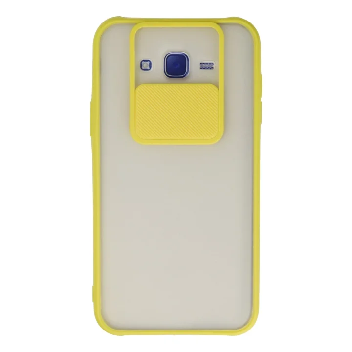 Mey İthalat®  Samsung Galaxy J7 Kılıf Palm Buzlu Kamera Sürgülü Silikon - Sarı