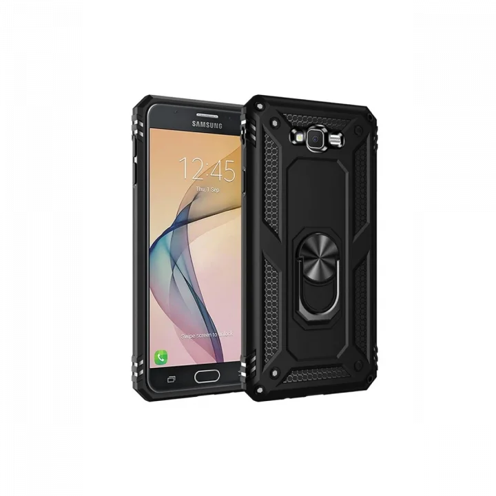 Mey İthalat®  Samsung Galaxy J7 Kılıf Sofya Yüzüklü Silikon Kapak - Siyah