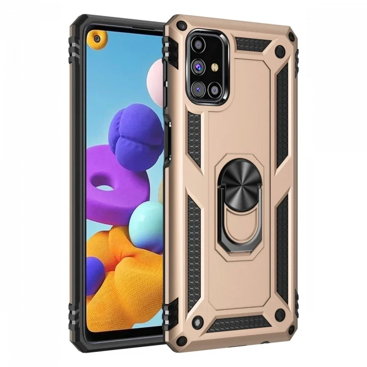 Mey İthalat®  Samsung Galaxy M31S Kılıf Sofya Yüzüklü Silikon Kapak - Gold