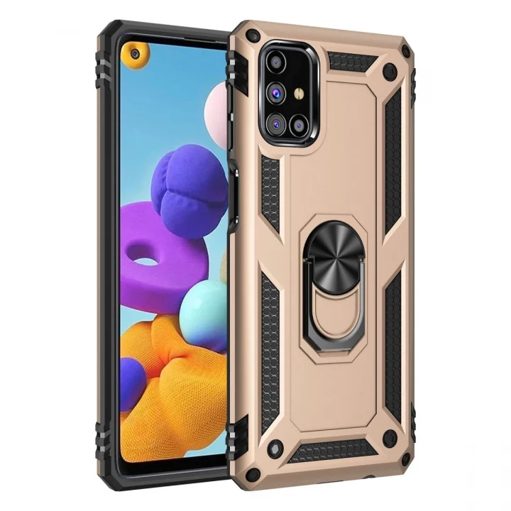 Mey İthalat®  Samsung Galaxy M31S Kılıf Sofya Yüzüklü Silikon Kapak - Gold