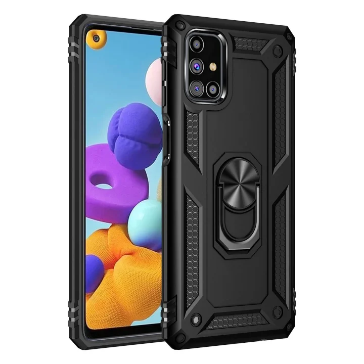 Mey İthalat®  Samsung Galaxy M31S Kılıf Sofya Yüzüklü Silikon Kapak - Siyah