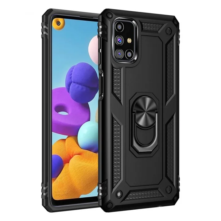 Mey İthalat®  Samsung Galaxy M31S Kılıf Sofya Yüzüklü Silikon Kapak - Siyah