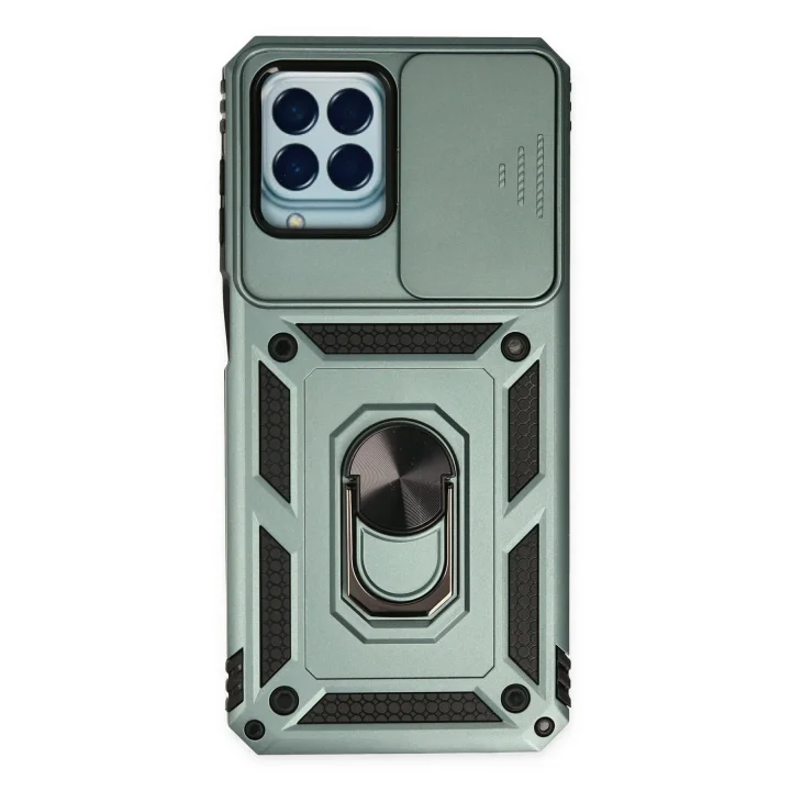 Mey İthalat®  Samsung Galaxy M33 Kılıf Pars Lens Yüzüklü Silikon - Yeşil