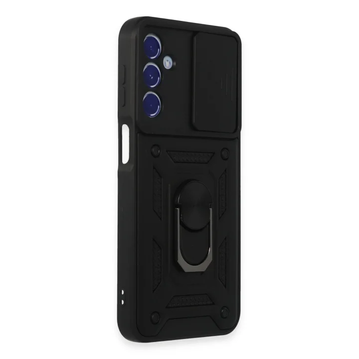 Mey İthalat®  Samsung Galaxy M34 5G Kılıf Pars Lens Yüzüklü Silikon - Siyah