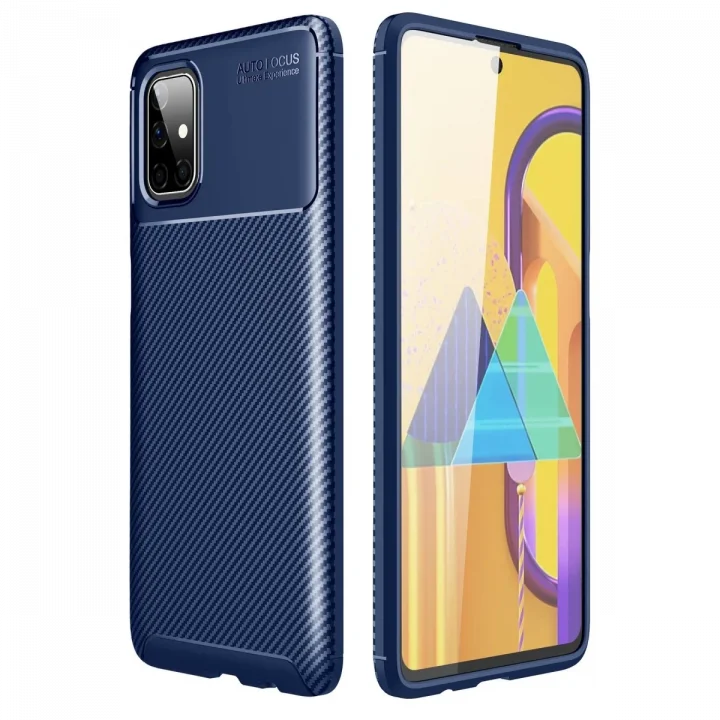 Mey İthalat®  Samsung Galaxy M51 Kılıf Auto Focus Karbon Kapak - Lacivert