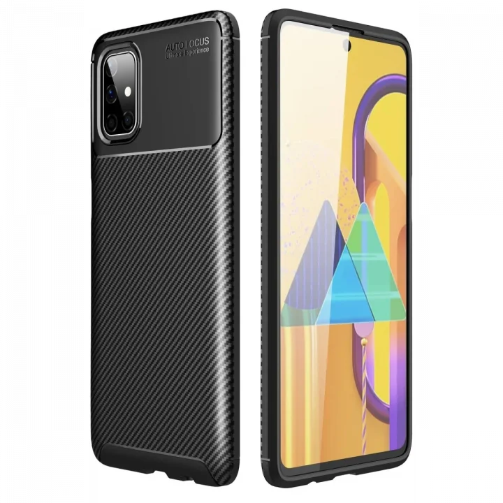 Mey İthalat®  Samsung Galaxy M51 Kılıf Auto Focus Karbon Kapak - Siyah