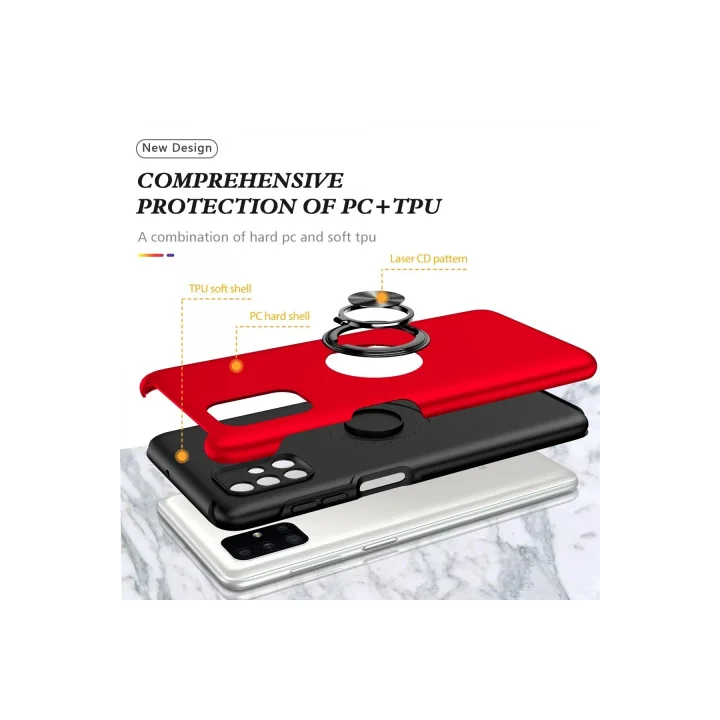Mey İthalat®  Samsung Galaxy M51 Kılıf Elit Yüzüklü Kapak - Kırmızı
