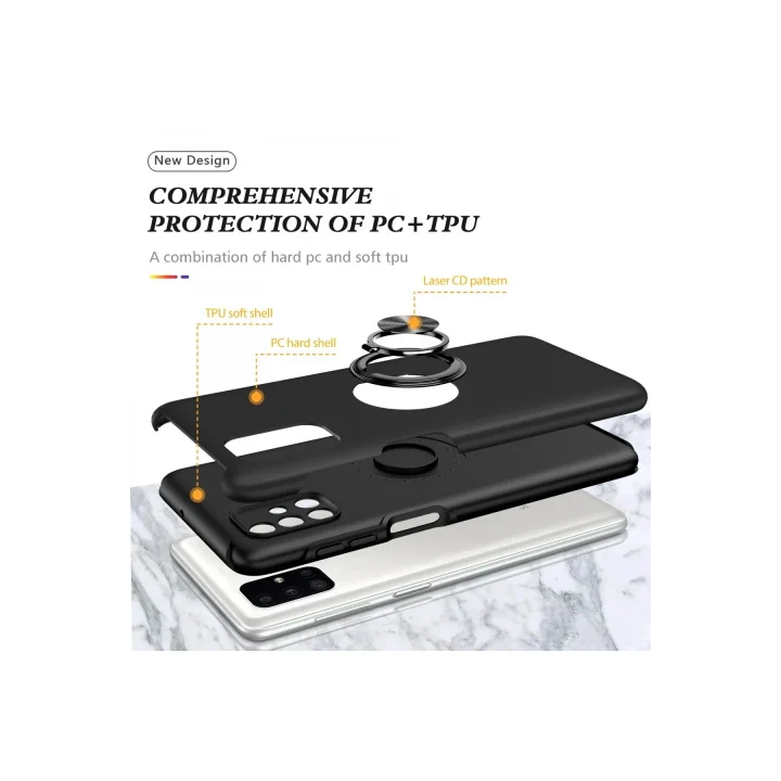 Mey İthalat®  Samsung Galaxy M51 Kılıf Elit Yüzüklü Kapak - Siyah